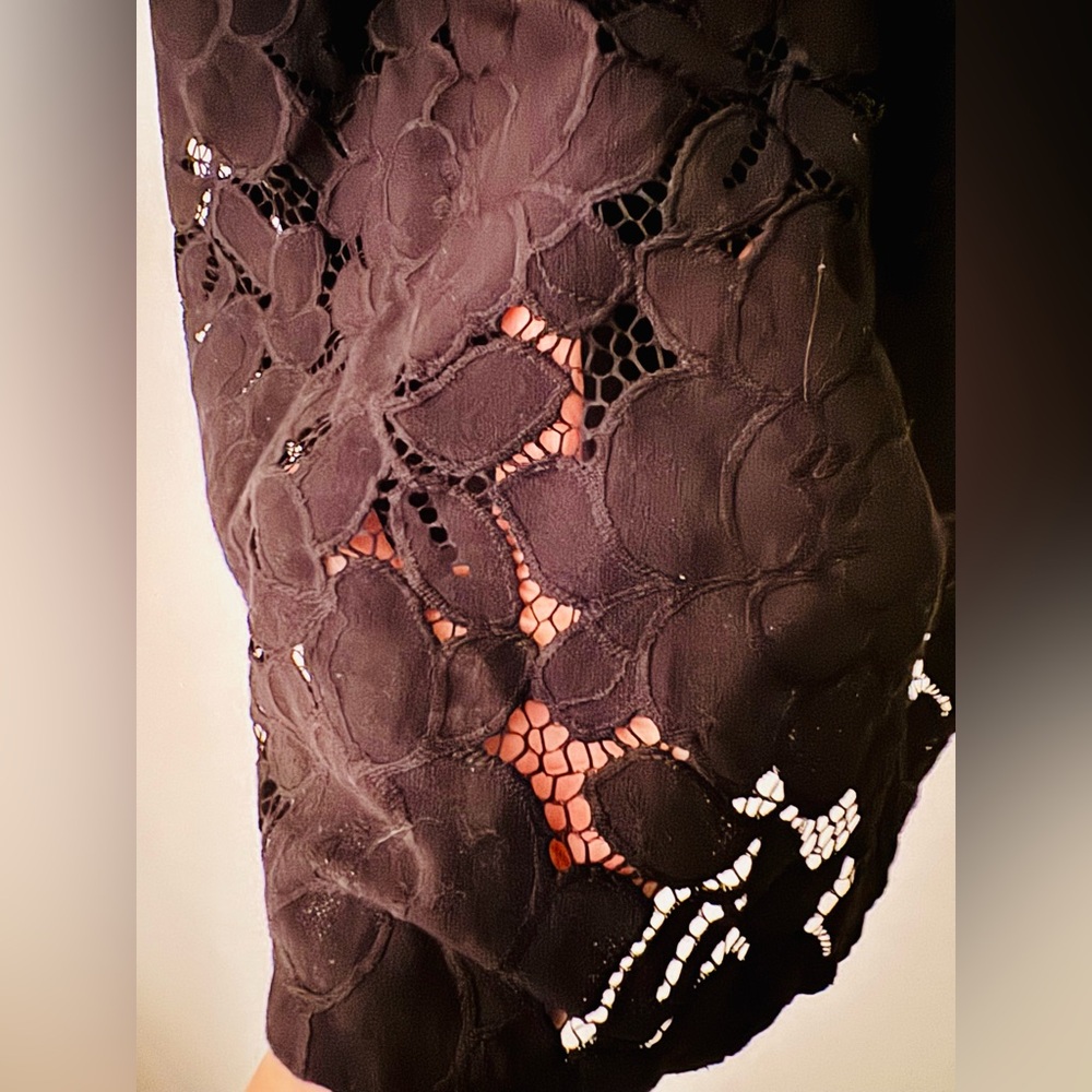 Adorable layered black lace top blouse puff sleeves Boho Y2K Regencycore cottage - Picture 2 of 9